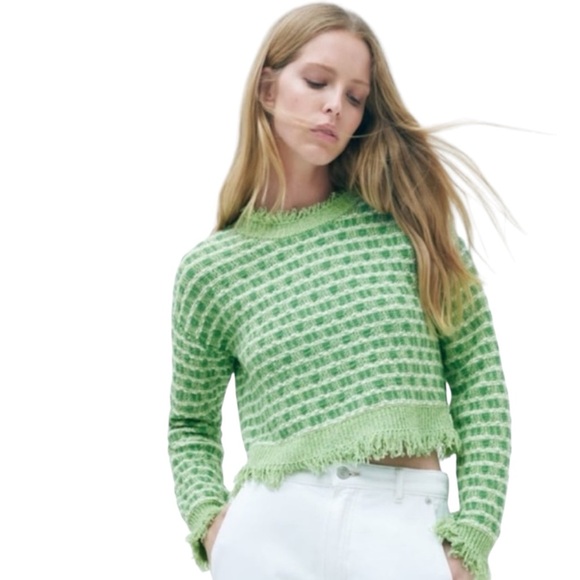 ZARA Frayed Crop Sweater - Picture 1 of 14